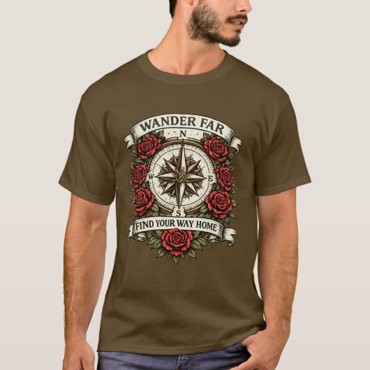 ヴィンテージ コンパス ローズ Tシャツ - Wander Far (正面)