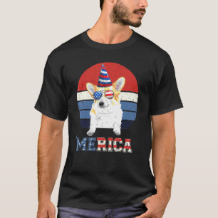 ヴィンテージ コーギー アメリカ国旗 7月4日 犬 Tシャツ