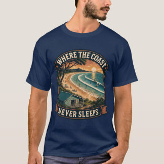 ヴィンテージ コースト サンセット ビーチ サーフ アート Tシャツ