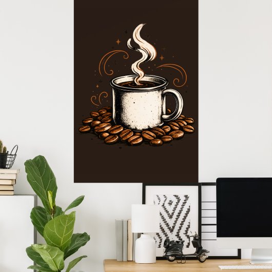 ヴィンテージ コーヒーマグとコーヒー豆 | コージー コーヒー ポスター (ホームオフィス)