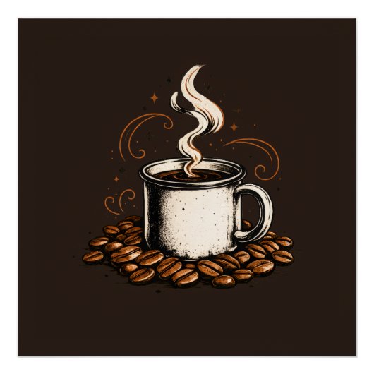 ヴィンテージ コーヒーマグとコーヒー豆 | コージー コーヒー ポスター (正面)