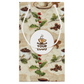 ヴィンテージ コーヒー豆 & カップ パターン ショップ ブランド ロゴ スモールペーパーバッグ (裏面)