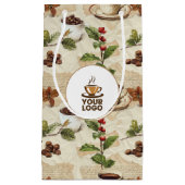 ヴィンテージ コーヒー豆 & カップ パターン ショップ ブランド ロゴ スモールペーパーバッグ (正面)