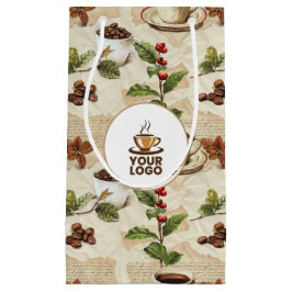 ヴィンテージ コーヒー豆 & カップ パターン ショップ ブランド ロゴ スモールペーパーバッグ