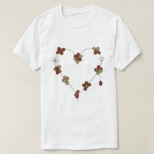ヴィンテージ コーヒー豆 ハート ラブ キー Tシャツ (デザイン正面)