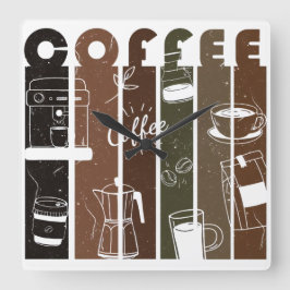 ヴィンテージ コーヒー タイポグラフィー イラスト ハンドドローンデザイン スクエア壁時計