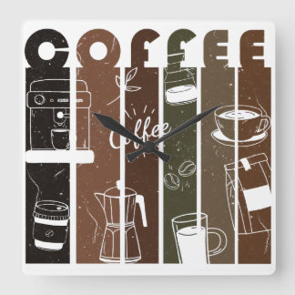 ヴィンテージ コーヒー タイポグラフィー イラスト ハンドドローンデザイン スクエア壁時計