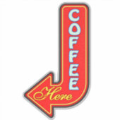 ヴィンテージ コーヒー ヒア 左矢印 サイン シール (正面)