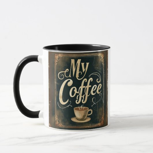 ヴィンテージ コーヒー 引用 アートワーク デザイン マグカップ (左)