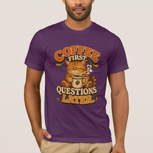 ヴィンテージ コーヒー 猫 Tシャツ - コーヒーが先 (正面)