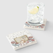 ヴィンテージ、コーヒー、花、バラクラシックアート。 ストーンコースター (横)