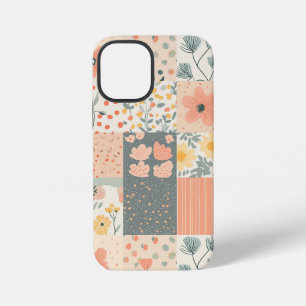 ヴィンテージ コーラル ピーチ セージ 花柄 パッチワーク iPhone 12 MINIケース