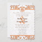 ヴィンテージ コーラル&ブラウン ダマスク柄 結婚式 招待状 (正面)
