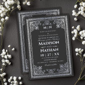 ヴィンテージ ゴシック シルバー ヴィクトリアン ウェディング 招待状