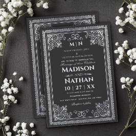 ヴィンテージ ゴシック シルバー ヴィクトリアン ウェディング 招待状