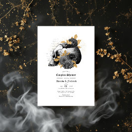 ヴィンテージ ゴシック スカルとフラワーのカップルシャワー 招待状