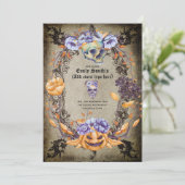 ヴィンテージ ゴシック スカル パープル オレンジ フラワー ゴス 招待状 (スタンド正面)