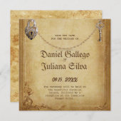 ヴィンテージ ゴシック スケルトンキー ウェディング セーブザデート (正面/裏面)