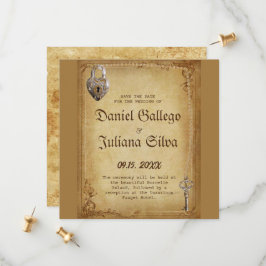  ヴィンテージ ゴシック スケルトンキー ウェディング セーブザデート