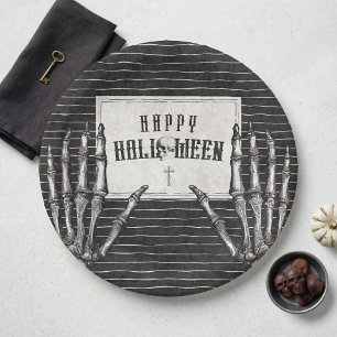 ヴィンテージ ゴシック スケルトン ハッピーハロウィン ペーパープレート