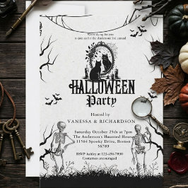 ヴィンテージ ゴシック スケルトン ハロウィンパーティー 招待状