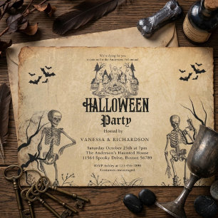 ヴィンテージ ゴシック スケルトン 大人のハロウィンパーティー 招待状