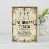 ヴィンテージ ゴシック スケルトン 大人 ハロウィンパーティー 招待状 (スタンド正面)