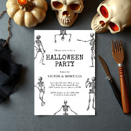 ヴィンテージ ゴシック スプーキー スケルトン ハロウィンパーティー 招待状