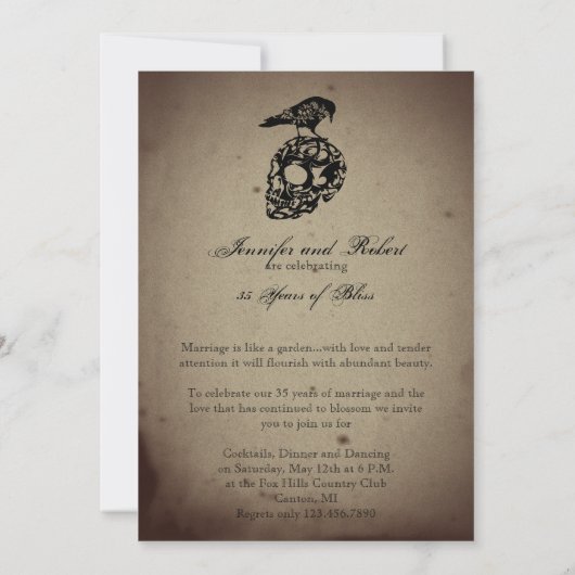 ヴィンテージ ゴシック ハウス スカル ラヴェン 結婚記念日 招待状 (裏面)