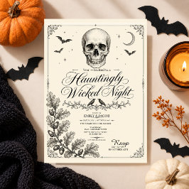 ヴィンテージ ゴシック ハロウィン ドクロ レイヴン パーティ スプーキー 招待状