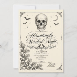 ヴィンテージ ゴシック ハロウィン ドクロ レイヴン パーティ スプーキー 招待状