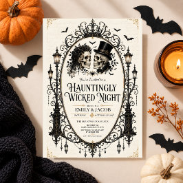 ヴィンテージ ゴシック ハロウィン 大人 スカル カップル パーティー 招待状