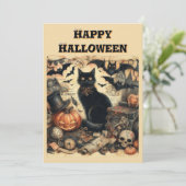 ヴィンテージ ゴシック ハロウィン 黒猫 子供用 シーズンカード (スタンド正面)