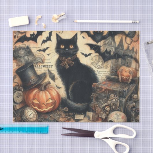 ヴィンテージ ゴシック ハロウィン 黒猫 薄葉紙 (クラフト)