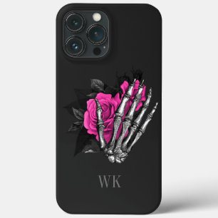 ヴィンテージ ゴシック ピンク ローズ スケルトン モノグラム iPhone 13 PRO MAXケース