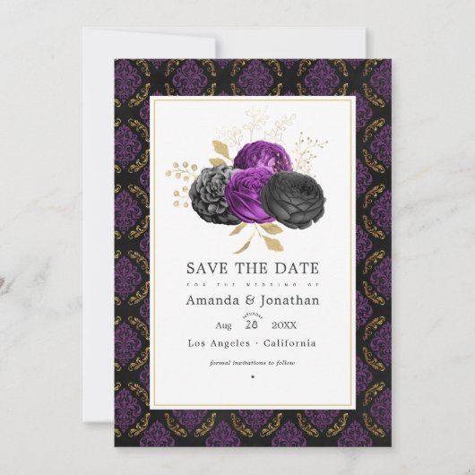 ヴィンテージ ゴシック フラワー ウェディング フォト セーブザデート (正面)