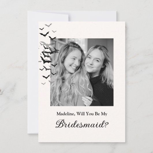 ヴィンテージ ゴシック ブラック バット ブライズメイド フォト カード (正面)