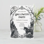 ヴィンテージ ゴシック レイヴン ハロウィンパーティー招待状 招待状 (スタンド正面)