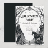 ヴィンテージ ゴシック レイヴン ハロウィンパーティー招待状 招待状 (正面/裏面)
