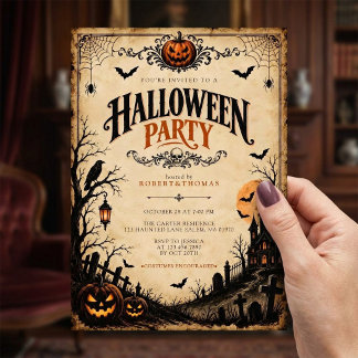 ヴィンテージ ゴシック 不気味な夜 ハロウィンパーティー 招待状