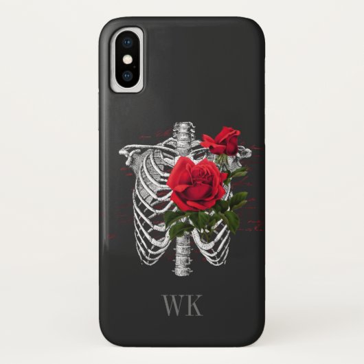 ヴィンテージ ゴシック 赤いバラ 骸骨 モノグラム Case-Mate iPhoneケース (裏面)