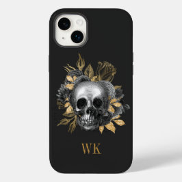 ヴィンテージ ゴシック 黒と金色の花とドクロ Case-Mate iPhone 14 PLUSケース