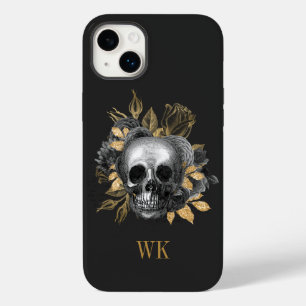 ヴィンテージ ゴシック 黒と金色の花とドクロ Case-Mate iPhone 14 PLUSケース