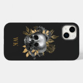 ヴィンテージ ゴシック 黒と金色の花とドクロ Case-Mate iPhoneケース (裏面 (横))
