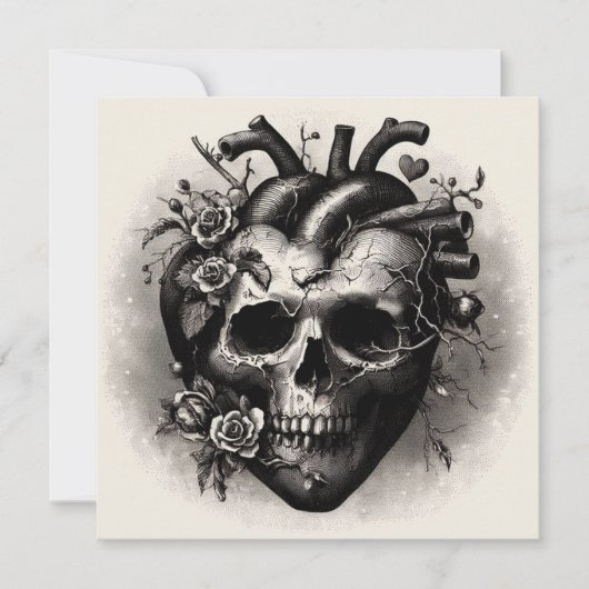 ヴィンテージ ゴス スカル ハート バレンタイン レトロ ホラー カード (正面)