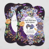 ヴィンテージ ゴス スカル パープル オレンジ フラワー ゴシック 招待状 (正面/裏面)