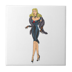 ヴィンテージ ゴージャス グラマー ガール レトロ ブロンド ピンアップ タイル