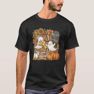 ヴィンテージ ゴーストブック リーディング パンプキン ゴシック ハロウィン Tシャツ