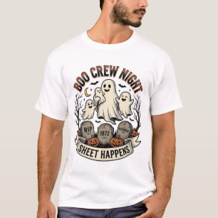 ヴィンテージ ゴースト ハロウィン ブー 乗組員 シート パーティー Tシャツ