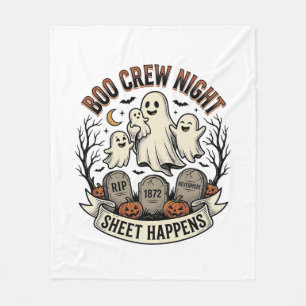ヴィンテージ ゴースト ハロウィン ブー 乗組員 シート パーティー Tシャツ フリースブランケット